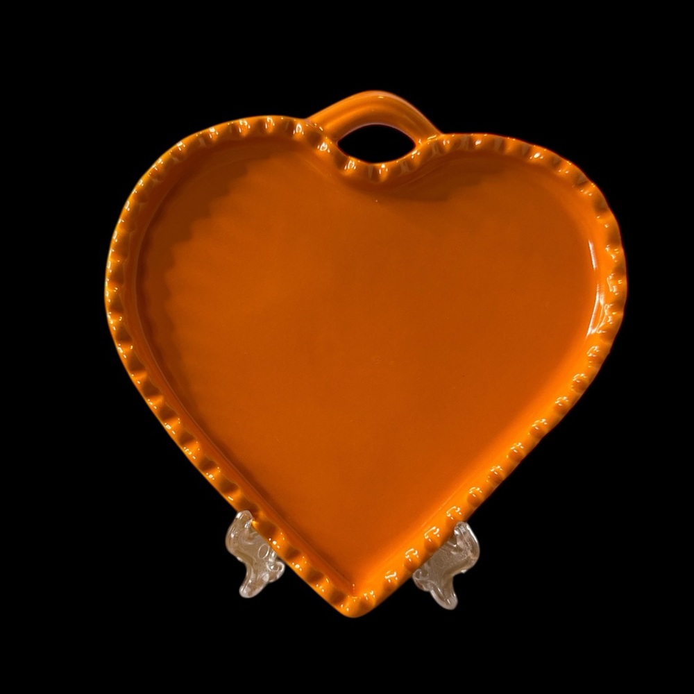 Heart-Shaped Orange Ceramic Plate by Williams-Sonoma (2-M)